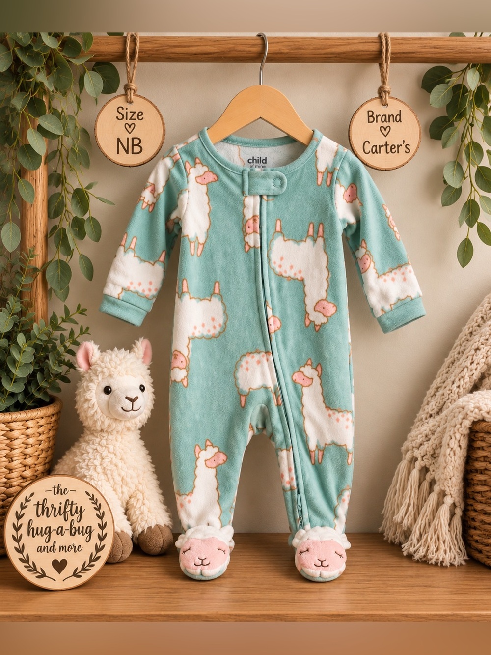 Carter’s Child of Mine Llama Fleece Footed Sleeper Newborn NB